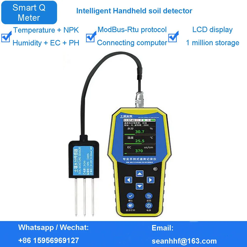 Detektor gleby LCD temperatura i wilgotność + EC + PH + NPK 7 w 1 składniki odżywcze czujnika mogą być połączone z wieloma ModBus RS485