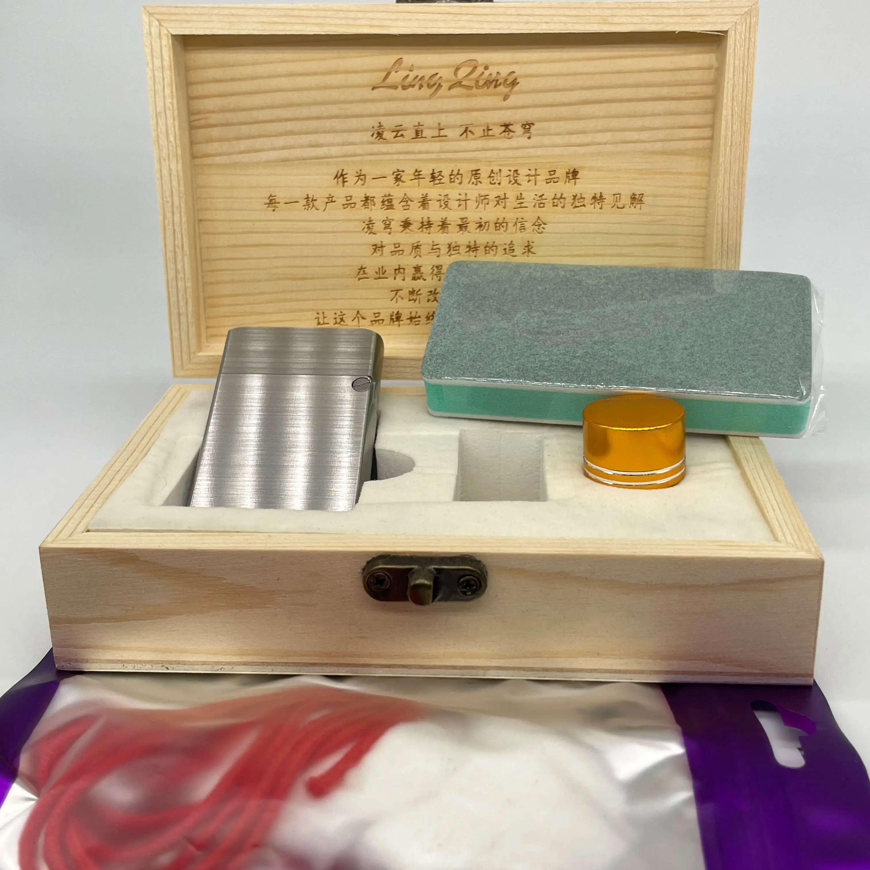CNC Fuel Oil Lighter 316 Stainless Steel Windproof Pocket Lighter Diamond Flint Wheel Sealed wooden Box Packaging Men's Gift