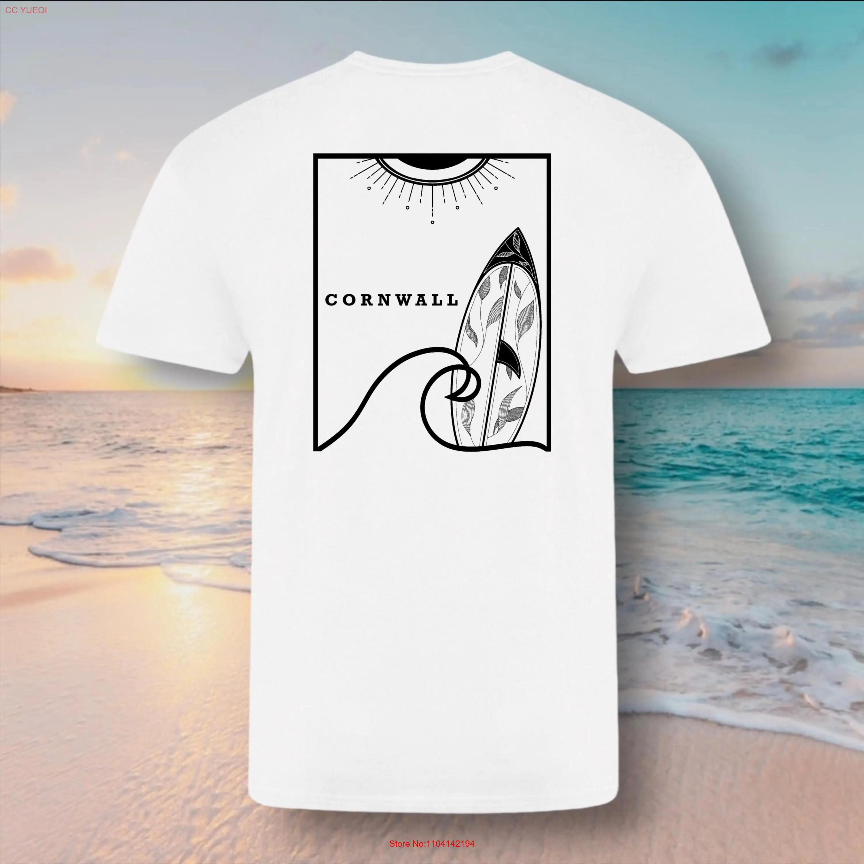 Cornwall Surf and Wave Line Drawing Mandala Illustration T shirt Creating Waves Cornish Surfer Skate Brand Label Summer Apparel