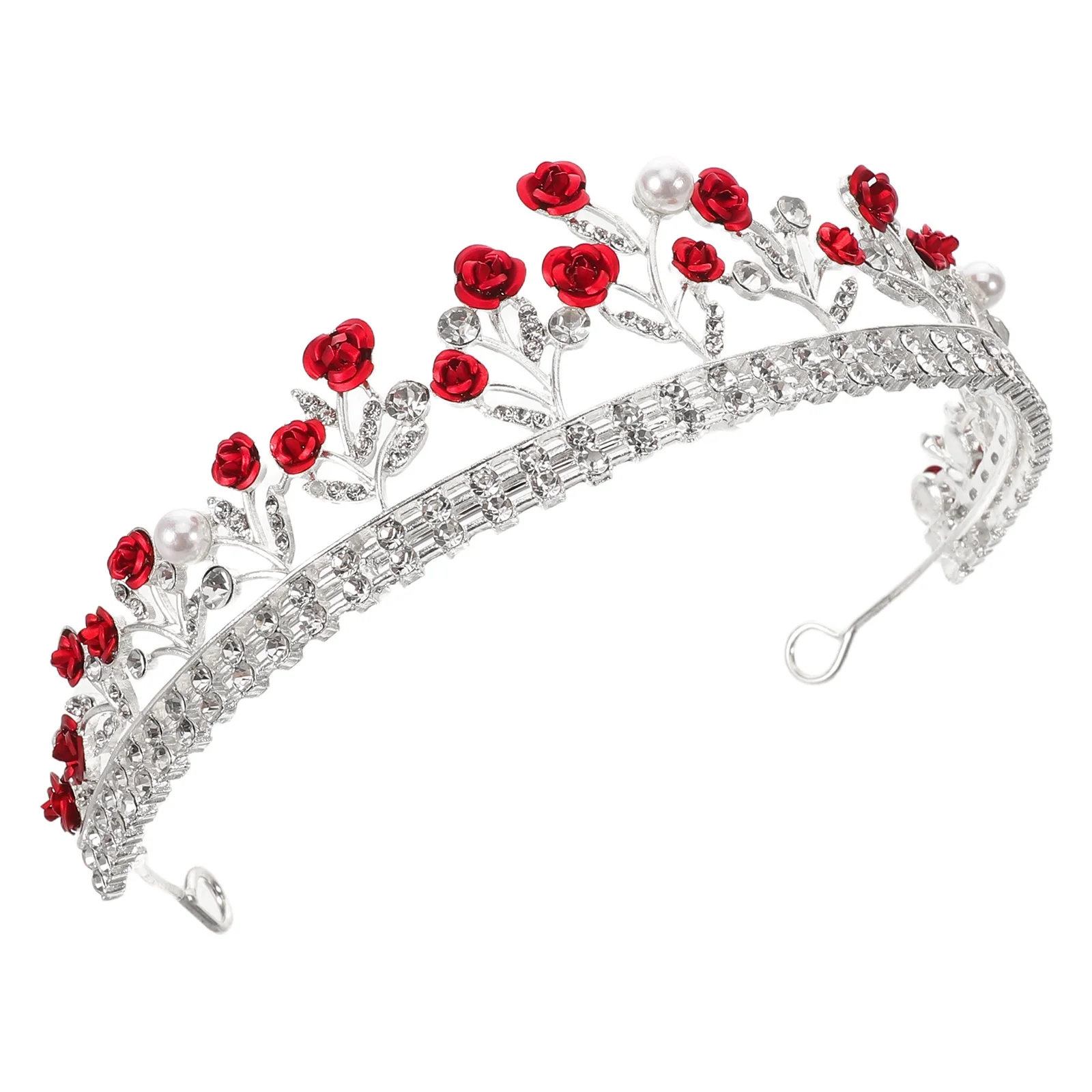 

Red Rose Tiara For Women Bridal Headband Crown Rhinestone Flower Hairpiece Baroque Wedding Accessory Princess Headdress