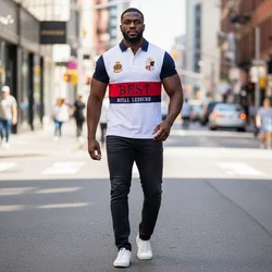 New Polo Shirt Men's Embroidery Patchwork Color Contrast Slim Classic Fashion Original Design Polo Collar Pure Cotton Breathable