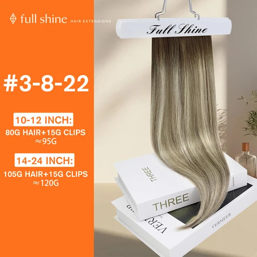 Imagen 2 del producto Extensiones de cabello con Clip de brillo completo, Clip de cabello humano Balayage, 7 Uds., 120g, extensiones de cabello de doble trama, cabello humano para mujer