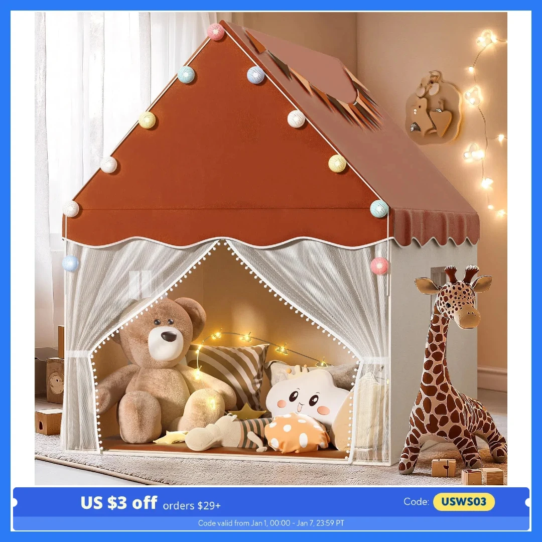 EagleStone Kids Play Tent: Star Light, Padded Mat, Playhouse, Neutral, Indoor, Gift