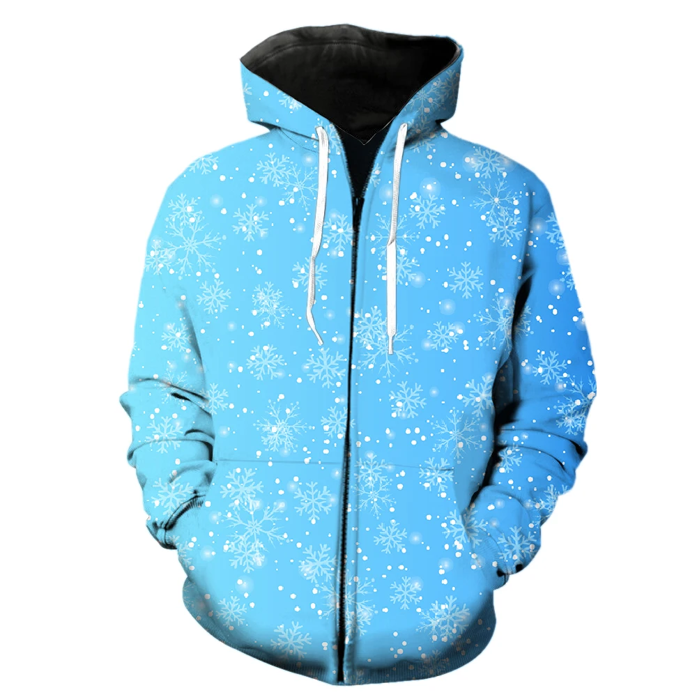 

Winter Snowflake Pattern Men's Zipper Hoodie Funny Oversized Streetwear Casual Harajuku Fashion 2022 Hot Sale Hip Hop 3D Print