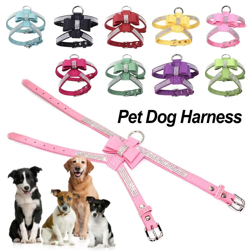 Bling Rhinestone Adjustable Walking Lead Dog Harness Pet Dog Harness Dog Chest Vest Dog Chest Strap Training Protective