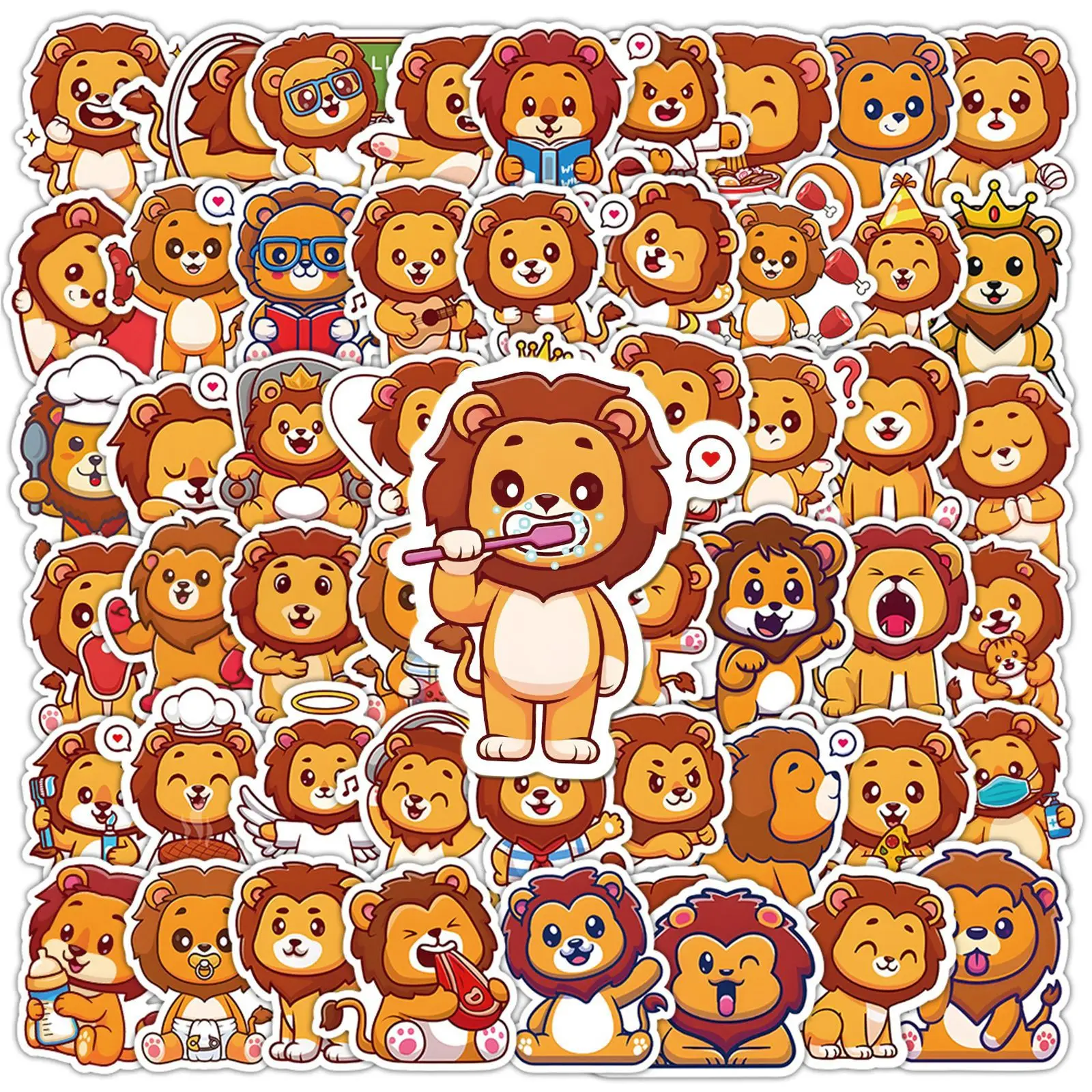 10/30/50PCS New Little Lion Sticker Animal Cartoon Creative iPad Luggage Helmet Guitar DIY Wall Sticker Toy Decoration Wholesale