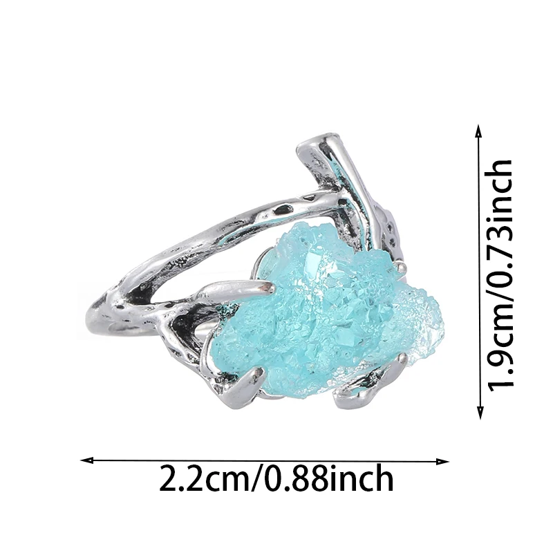 Antique  Silver Color Dead Branch 4 Claw Lake Blue Stone Ring Women Men Punk Ethnic Jewelry Accessories Gift