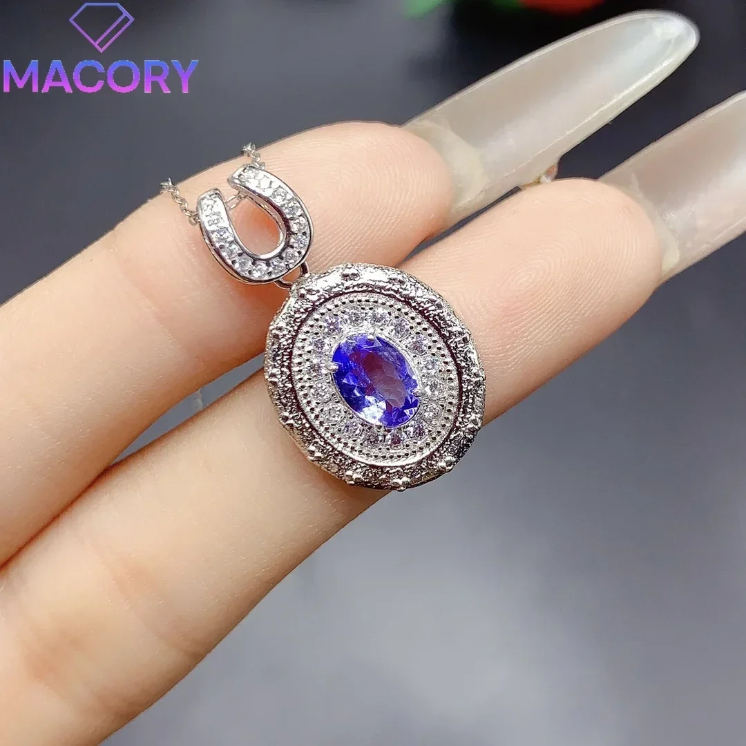 Female natural tanzanite necklace sterling silver 925 jewelry certification original free delivery fine beauty chain