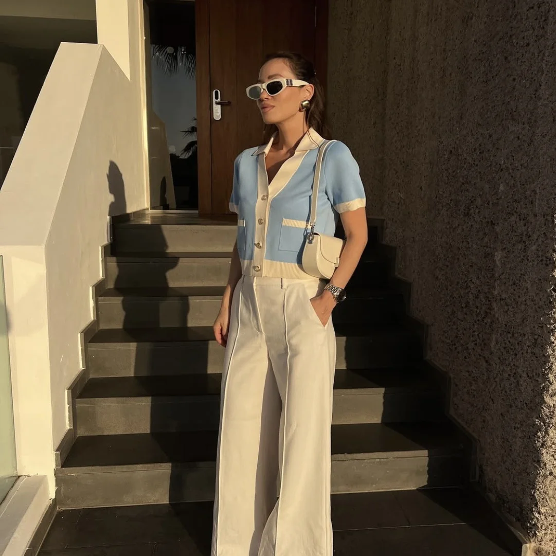 

Design-oriented Knitted Jaet Slimming ort Sve V-ne Casual Sle Polyester Fabric Regular Length Summer Outerwear