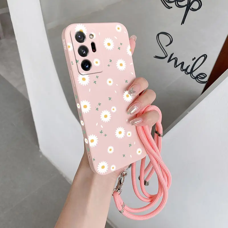 Note 20Ultra Sunflower Lanyard Silicone Phone Case For Samsung Note 20 20Plus 20Ultra 10 9 M32 M33 M52 M54 M51 M42 Cover