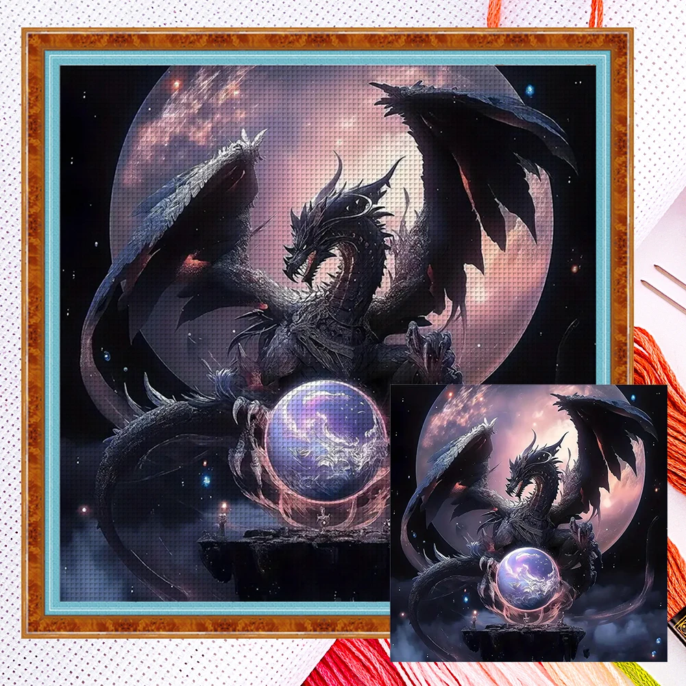 Full Embroidery Eco-cotton Thread 11CT Counted Dragon Cross Stitch Kit 40x40cm