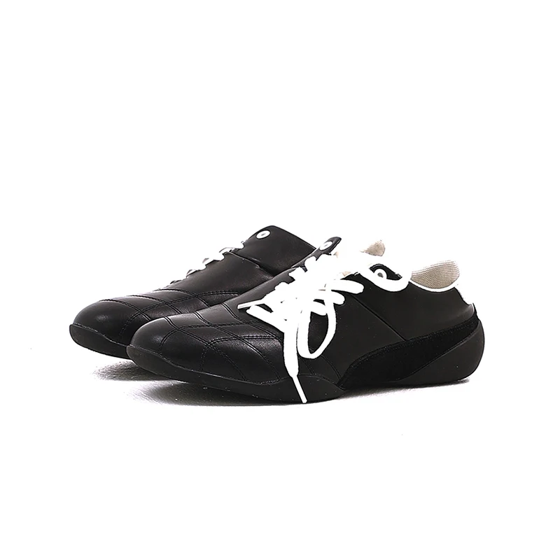 

Slanted lace up design football shoes men's retro leather thin sole casual sports shoes German training shoes flat shoes