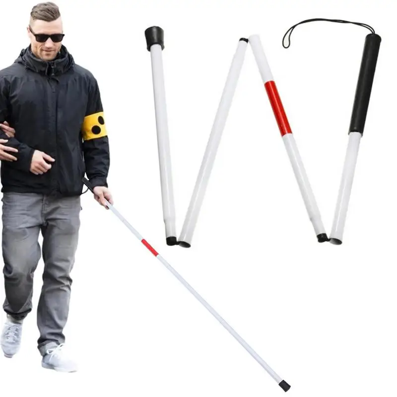 Folding Blind Cane Reflective Red Folding Walking Stick Eye-Catching Aluminum Alloy Walking Stick Cane Vision Impaired Products