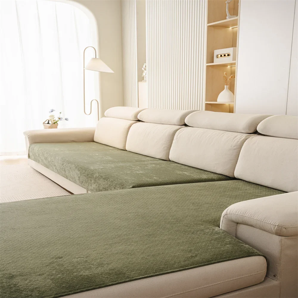 Nordic Simple Autumn and Winter Plush Solid Color Striped Thickened Flannel Non-Slip Non-Stick Sofa Cushion Sofa Cover
