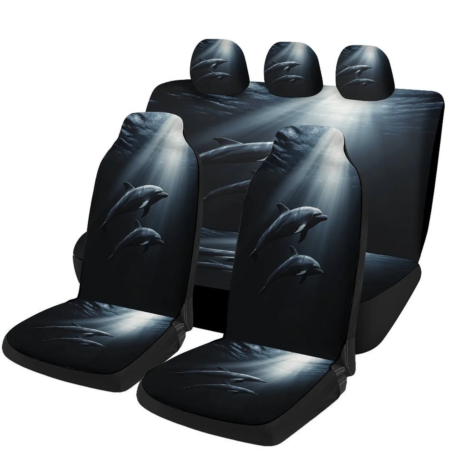 

Dolphins In Dark Designed Car Seat Cover Set For Most Cars, Decorative High-quality Car Seat Protector Covers Full Set, Universa