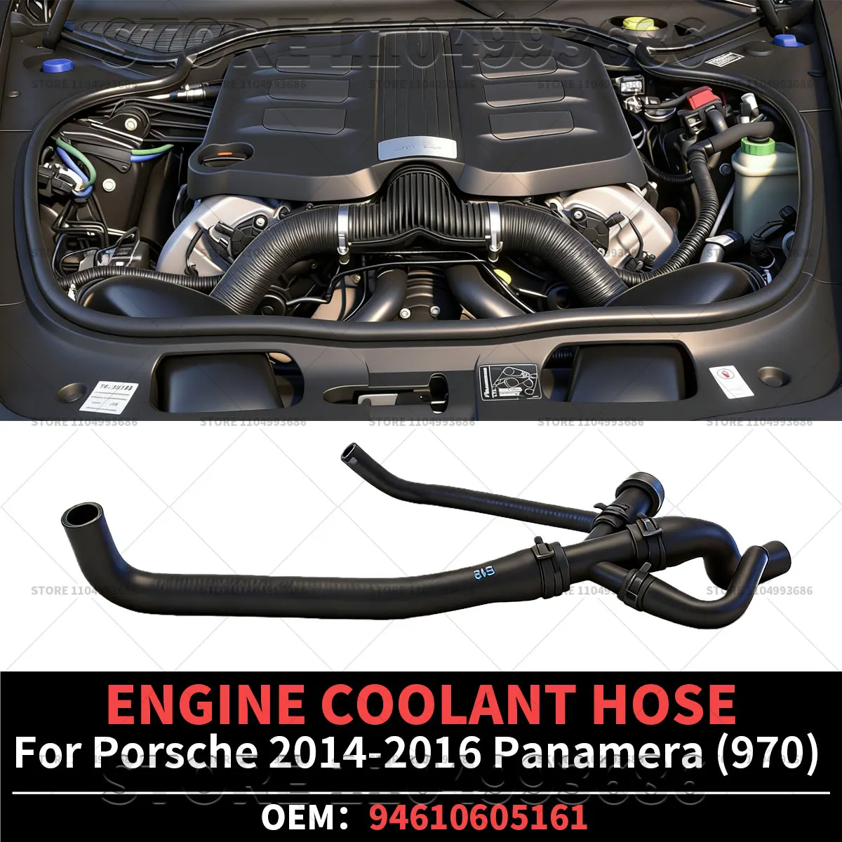 

For Porsche 2014 2016 Panamera Edition 4S Executive 4S Sport Edition (970) ENGINE COOLANT HOSE OEM 94610605161 94610605160