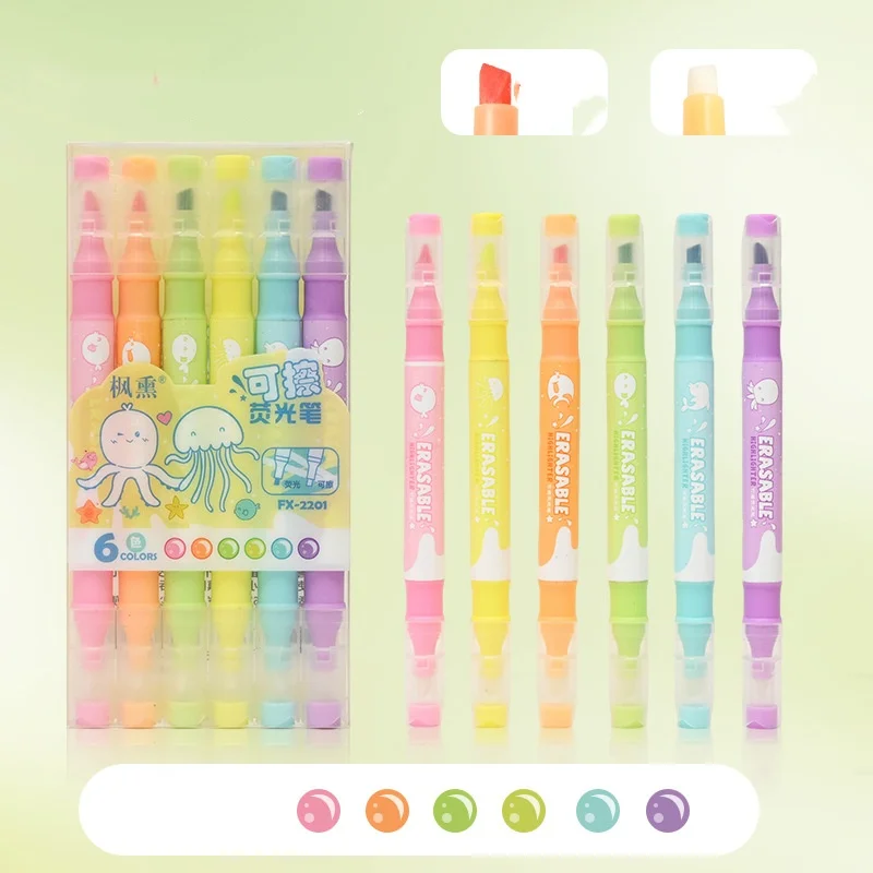 24/12 Pieces in Random Colors, Soft and Cute Ocean Cartoon-Shaped Highlighters, Double-Ended Erasable Highlighters, Eye-Friendly Colored Markers, Student Journaling Highlighters, Halloween and Christmas Gifts