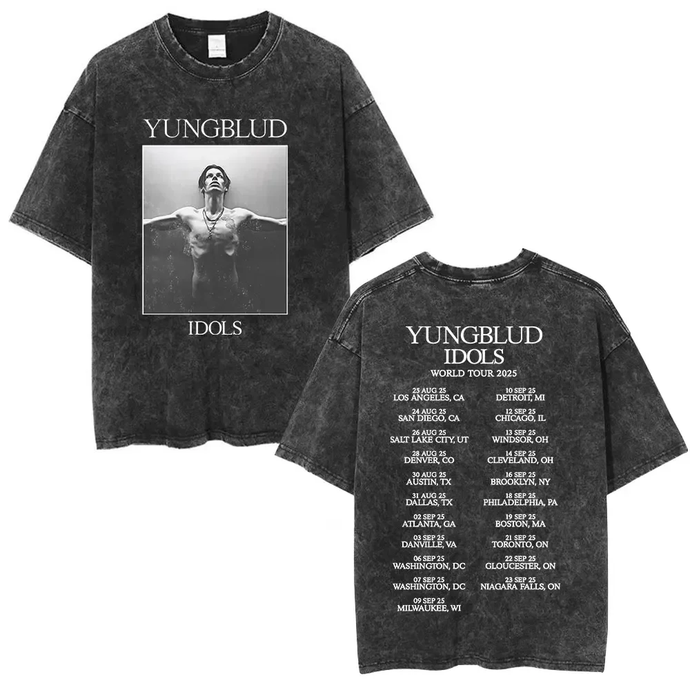 Customization Shirt Yungblud IDOLS Album Tour 2026 T Shirts Men Women Clothing Washed Vintage Short Sleeve T-shirts Oversized Ca