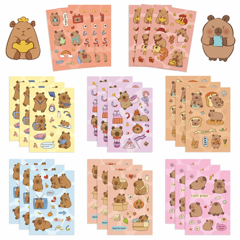 8 Sheets Original Capybara Emoticons Waterproof Graffiti Stickers for Helmet Bicycle Hand Account Decals Peel Joy Sticker Store