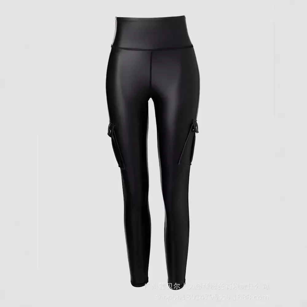 Women Leggings Pants Pu Pant Sexy Solid Sheath Slim Fit Tight High Waist Pockets Zipper Elegant Splice Autumn Pencil Trousers