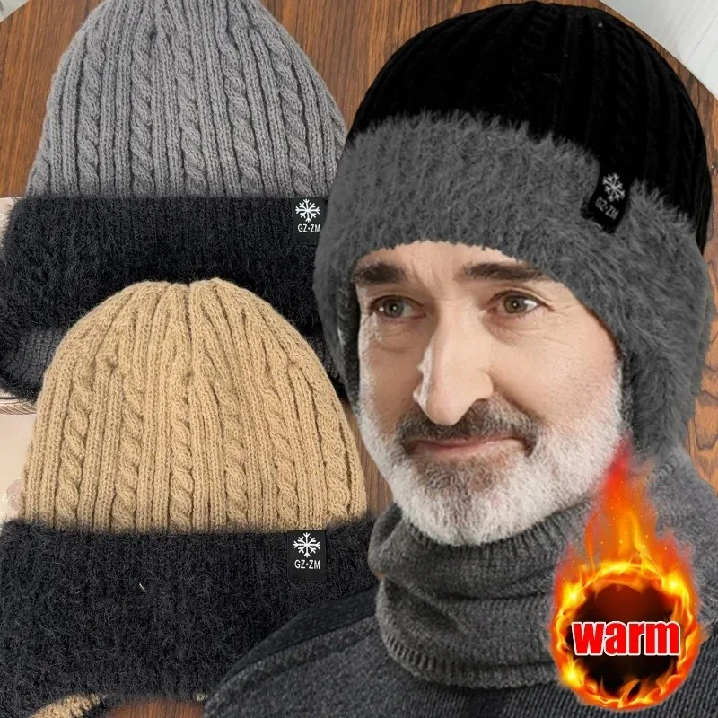 

Thermal Winter Hat with Ear Muffs Fleece Lined Knit Beanie Cold Weather Cap for Men Women Outdoor Skiing Windproof Warm Hats