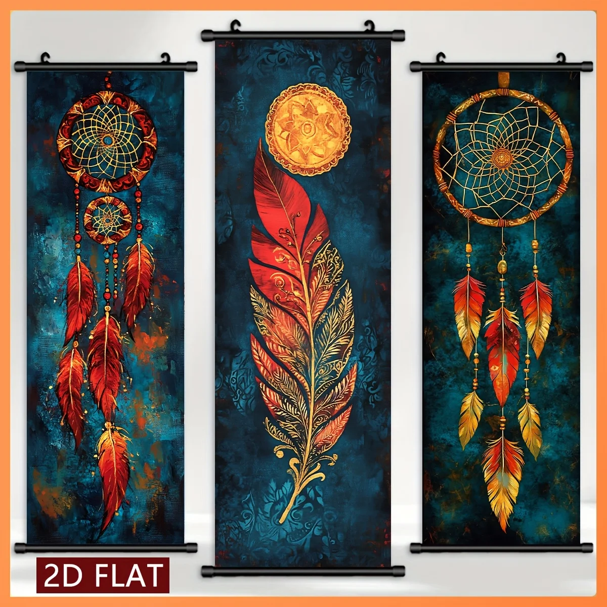 Bohemian Dreamcatcher Scroll Tapestry Vintage Feather Hanging Painting Fabric Poster Decoration Living Room Home Room Decor