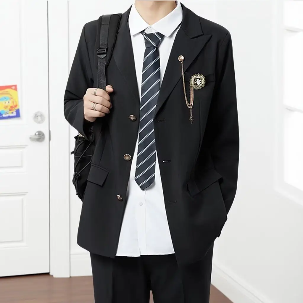 

Casual Hong Kong Sle Men's Jaet 2024 Trendy Loose Fit Spring Autumn Versatile Leisure Suit Polyester Fiber Long Sve