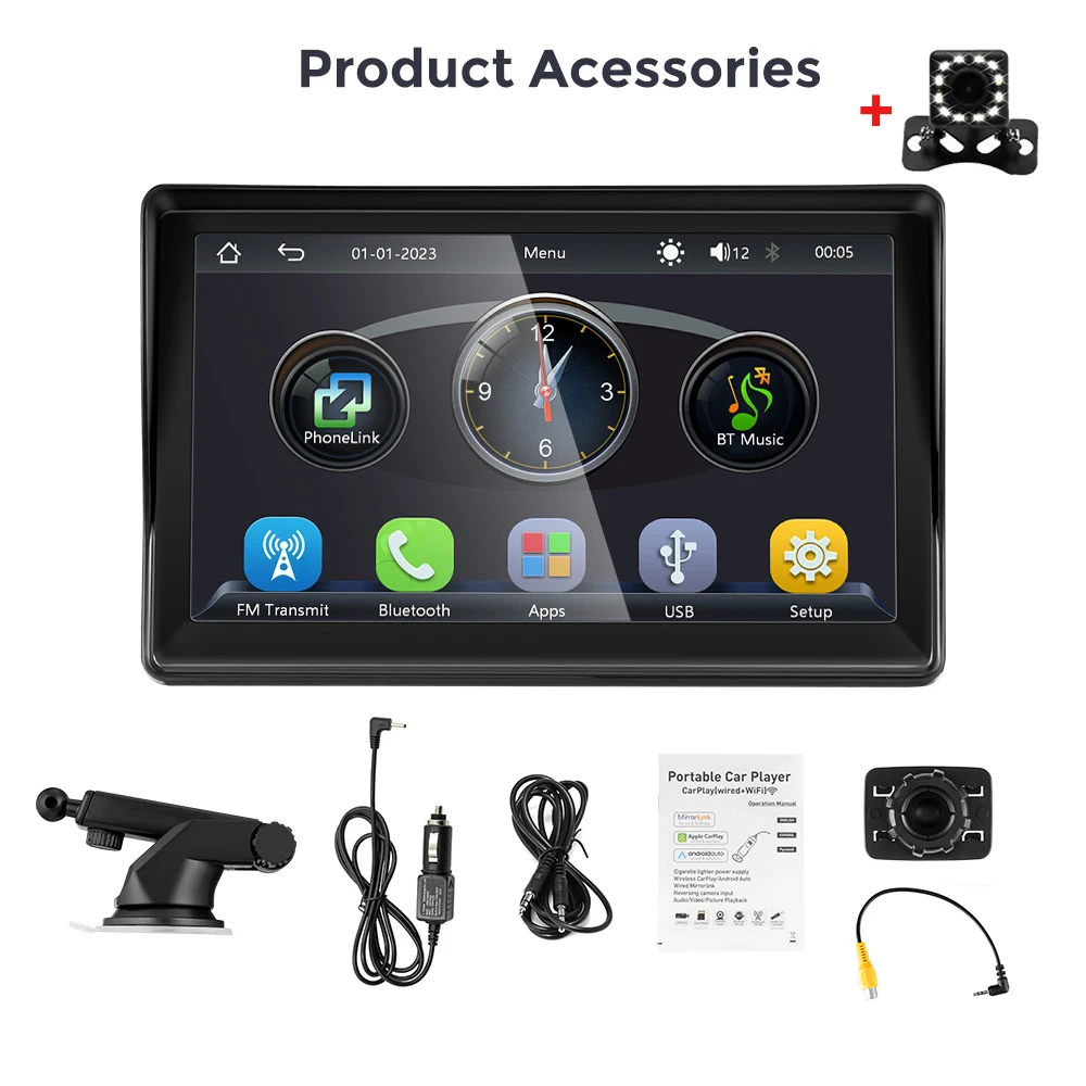 Gearelec Auto Radio Multimedia Video Speler Draadloze Carplay Android Auto 7 Inch Touchscreen Met Usb Aux Fm Voor