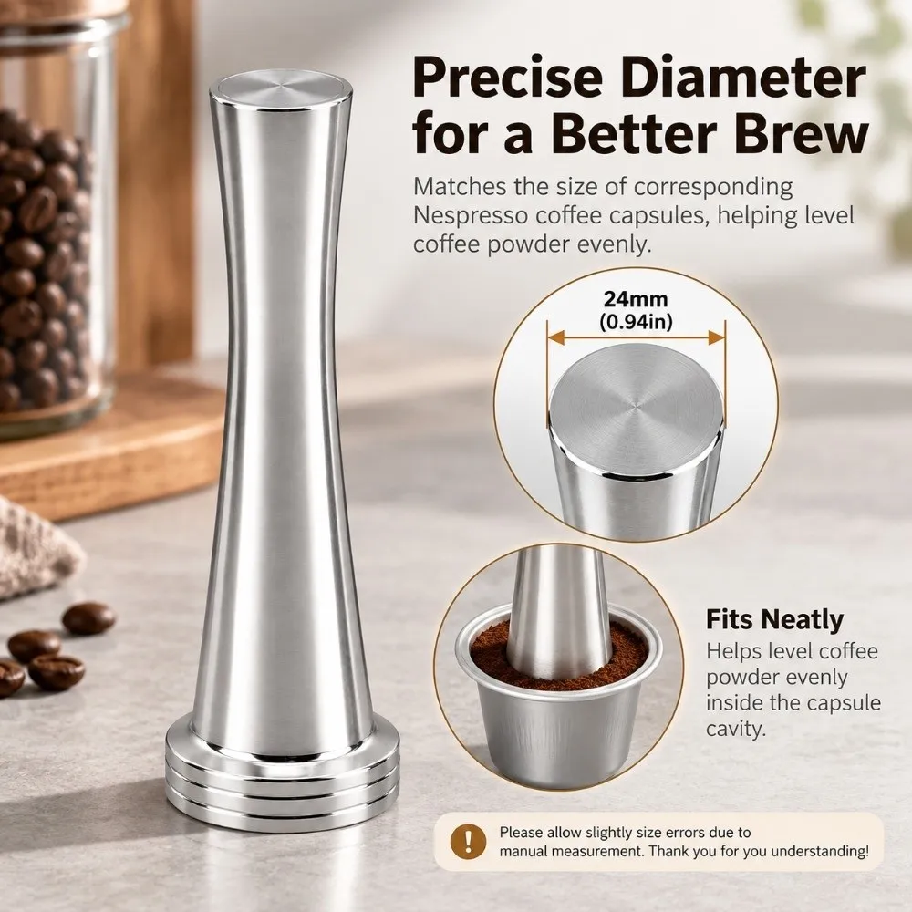 Stainless Steel Espresso Coffee Tamper Manual Pressing Silver Capsule Pressing Tool Filling Compatible for Nespresso