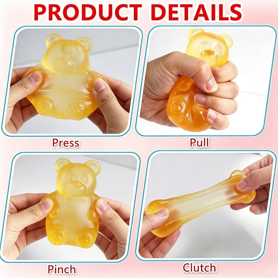 Soft Gummy Bear Fidget Squeeze Toy TPR Sensory Stress Relief Toy Kids Birthday Party Gift