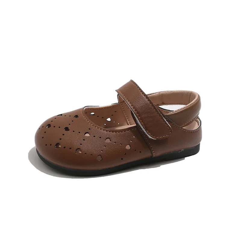 Kids Heart Cutout Mary Jane Adjustable Strap Breathable Upper Non-slip Rubber Sole for Toddler Girls