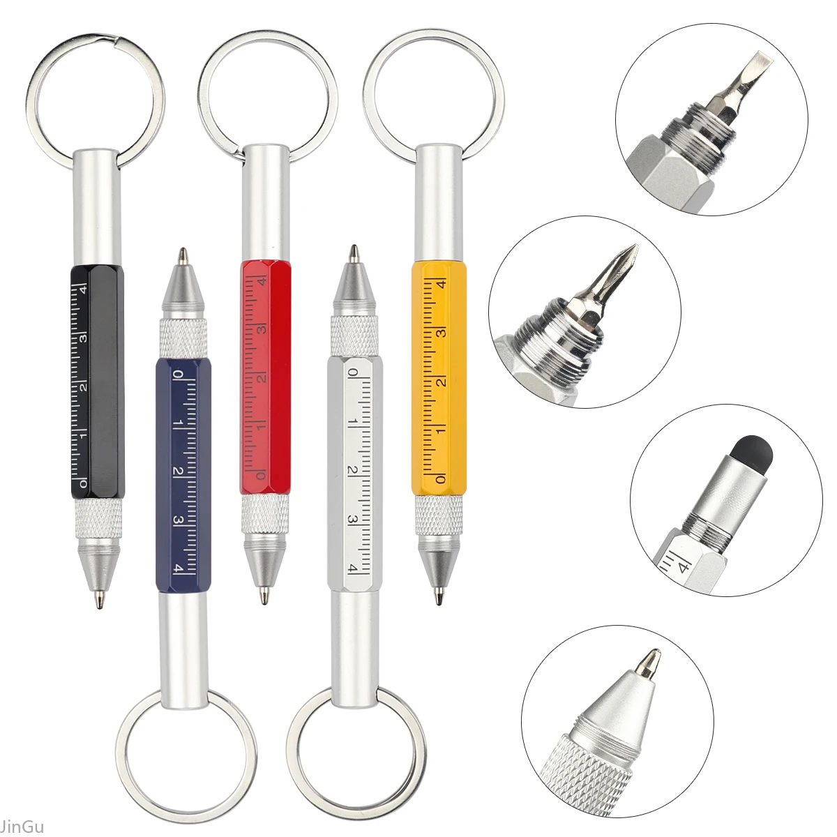 Multifunctional Ballpoint Pen with Flat-head and Phillips Screwdriver Ruler Touch Screen Stylus Ink Refills Stationery