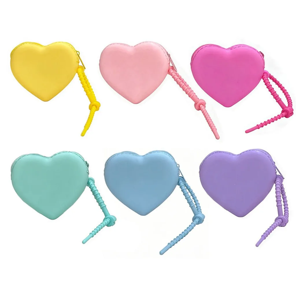 Portable Silicone Coin Purse Waterproof Heart-shaped Small Wrist Wallet Solid Color Zipper Travel Sundries Storage Bag