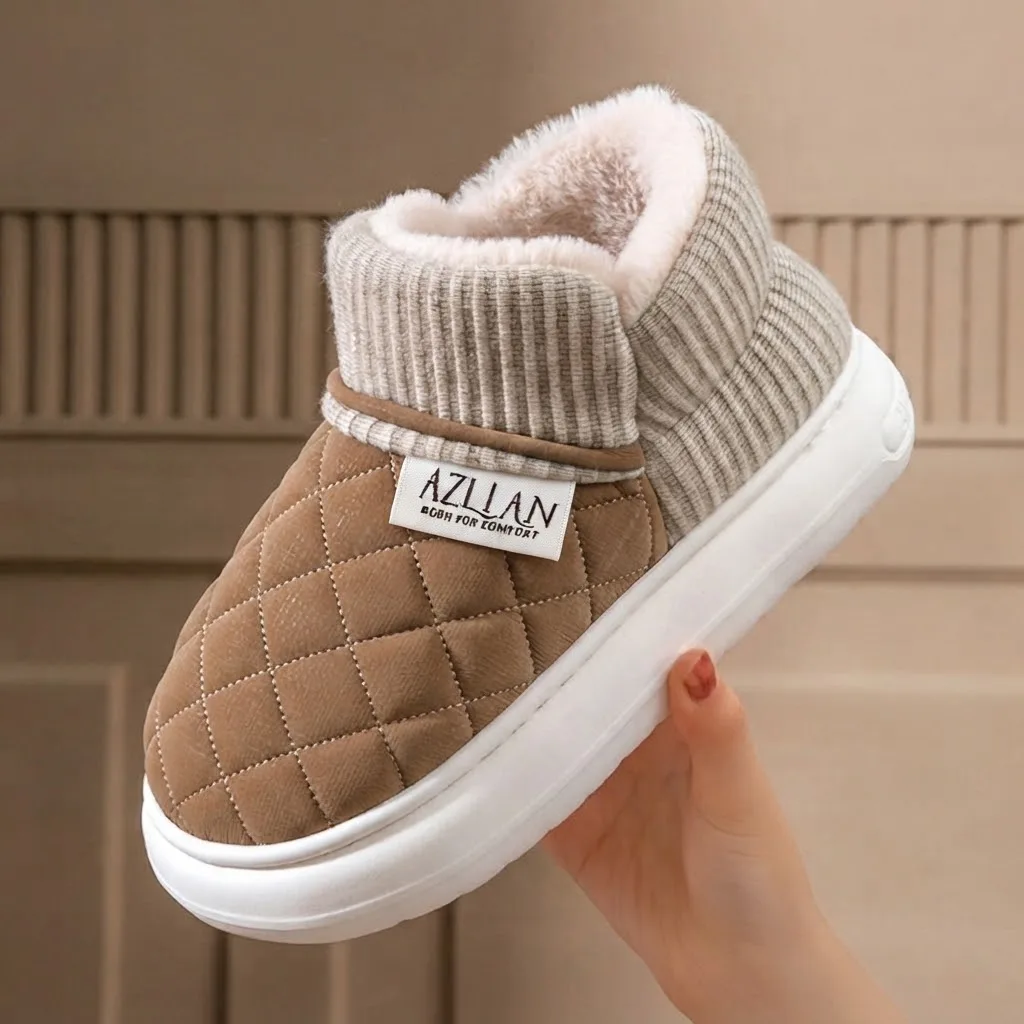 Winter Warm Snow Boots Unisex Thick Platform 4.0CM Quilted Plush Lined Non-Slip Indoor Outdoor Casual Cotton Shoes