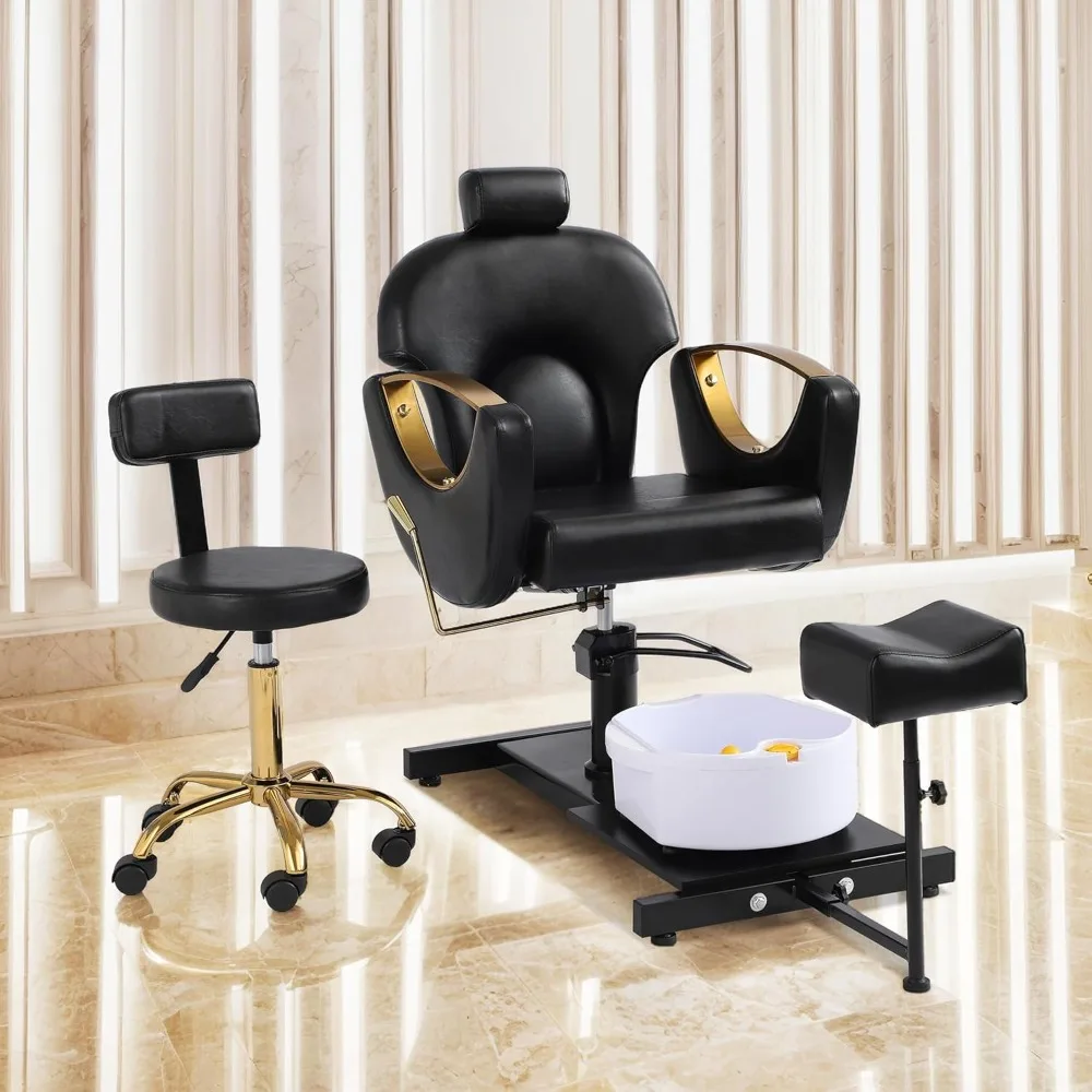 Pedicure Station No Plumbing, Hydraulic Pedicure Chair,Height Adjustable Reclining Pedicure Station,360 Degree Swivel Foot Chair