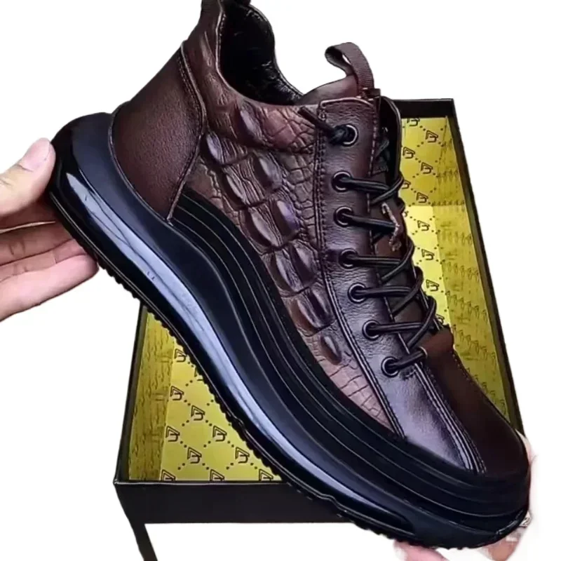 Chaussures de sport légères à motif crocodile pour hommes, chaussures à col optique, chaussures chimshoe décontractées, mode, 2024