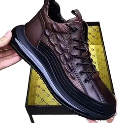 Men Shoe 2024Thick Collar Casual Trendy Shoe Crocodile Pattern Fashion Lightweight Sport Shoe