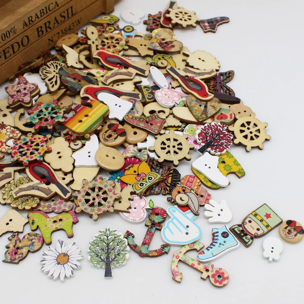 50PCs/lot Mix Wooden Button Mix Style DIY Button Fit Sewing Buttons Crafts Scrapbooking Craft Accessories