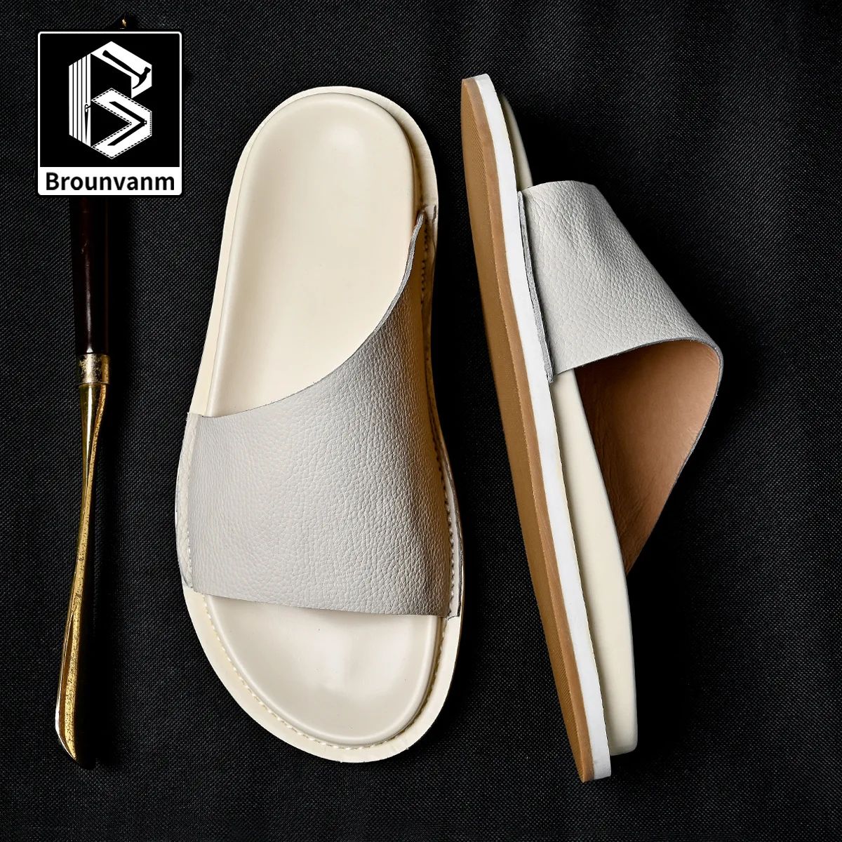 

Men's Sandals British Retro Slippers Men 2024 New Spring Summer Leather Sandals for Men High Quality Genuine Leather Man Shoes