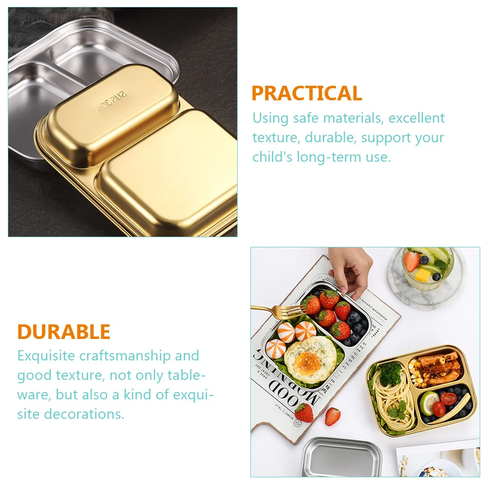 

Stainless Steel Compartment Food Two Grids Dinner Plate Food Serving Tray Safe Material Household Tableware Kitchen