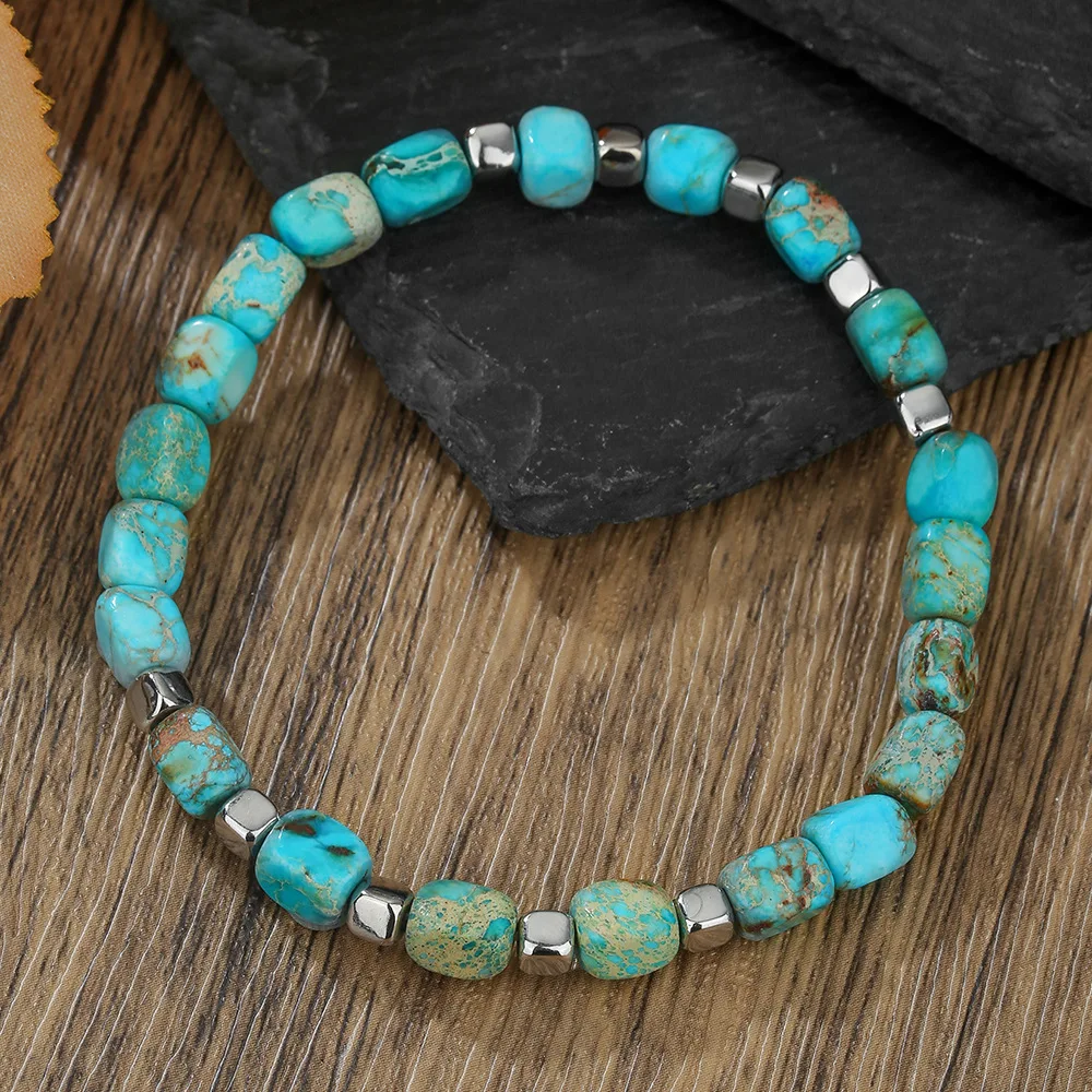 1PC Man's Ethnic Style Artificial Turquoise Beaded Bracelet for Men Summer Beach Ethnic Bohemia Strand Bracelet Man Jewelry