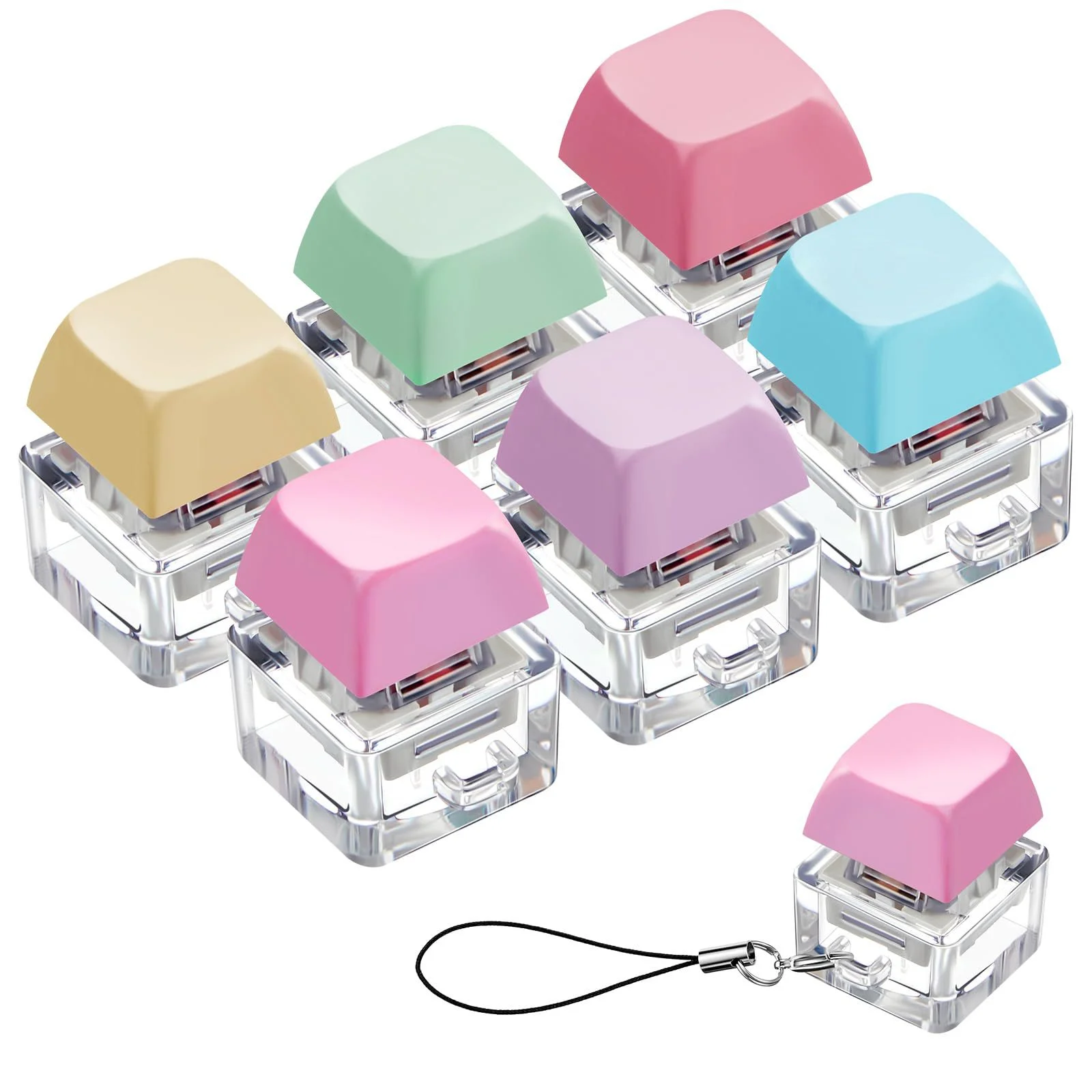 Multi-color transparent mechanical keycap stress-relief toy, portable lanyard mini press button, popular fingertip stress-relief