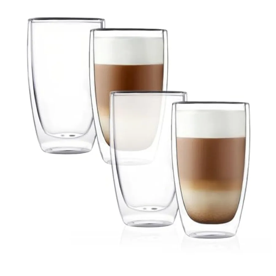 

Double Wall Thermo Glass Coffee Cup 13.5 ozClear Insulated Glass Coffee Mug for Latte Cappuccino Tea Milk Set of 4