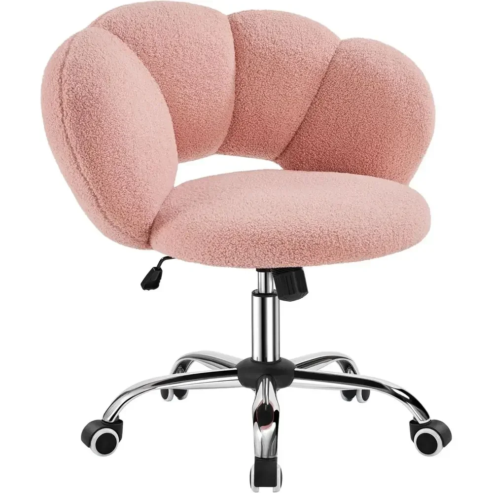 Cloud-Shaped Upholstered Desk Chair with Adjustable Height and Wheels, Suitable for Home Office or Living Spaces in Pink