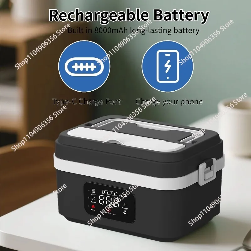 Factory Portable USB Electric Stainless Steel Heated Wireless Bento Smart Lunch Box Children's Wireless Charging 16000mAh