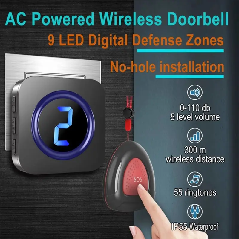 【NECESSITY】EU Plug Wireless Caregiver Pager System Nurse Alert System IP55 Waterproof SOS Button For Elderly Monitors