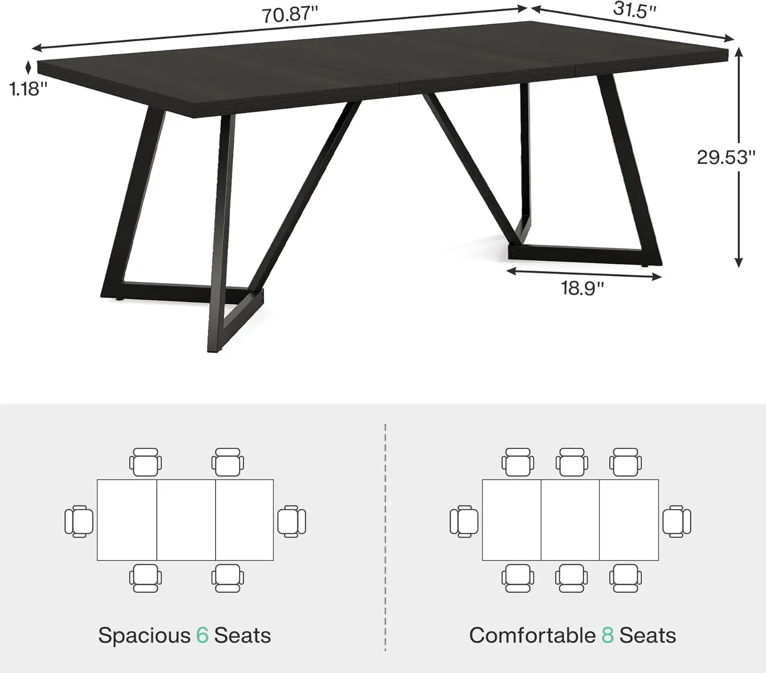 Table, Modern Black Meeting Table with Metal Frame, Rectangular Seminar Table Boardroom Desk for Office Meeting Conference Room