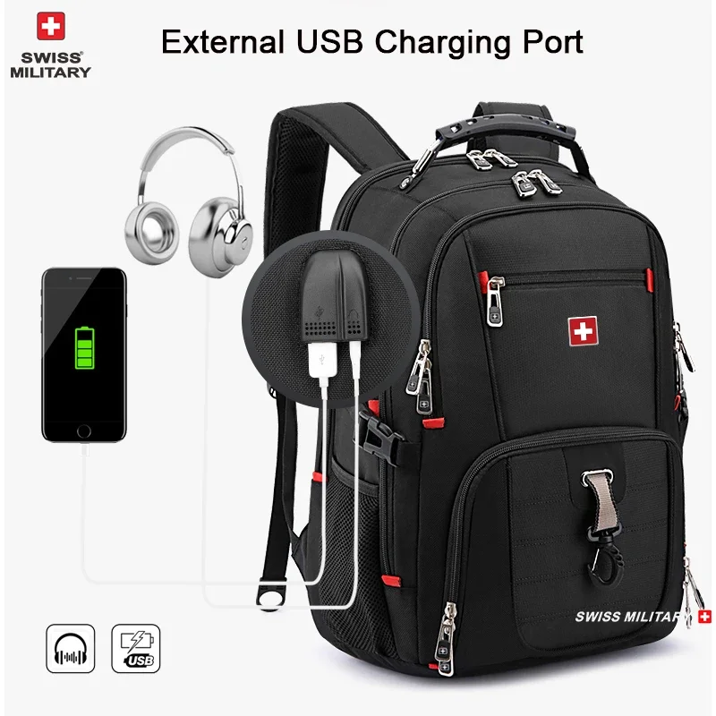 Tas punggung pria, ransel Laptop 15.6/17 inci tahan air, tas sekolah perjalanan Gaya Swiss kapasitas besar Mochila SWISS MILITARY