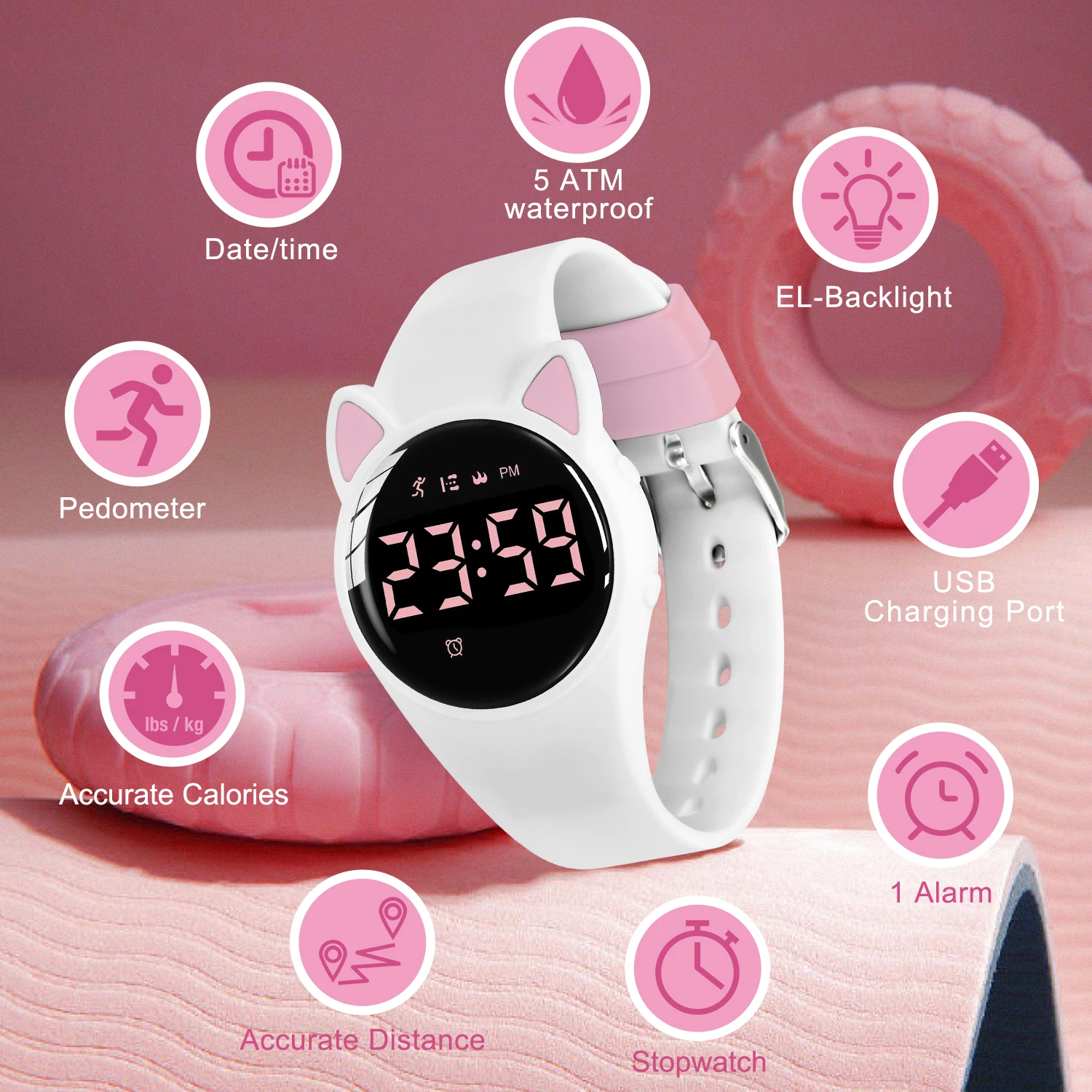 Kids Fitness  Watch Digital Activity Tracker Watch for Kids Ages 3-12 Non-Bluetooth Alarm Count Steps Wrist Watch for Kids