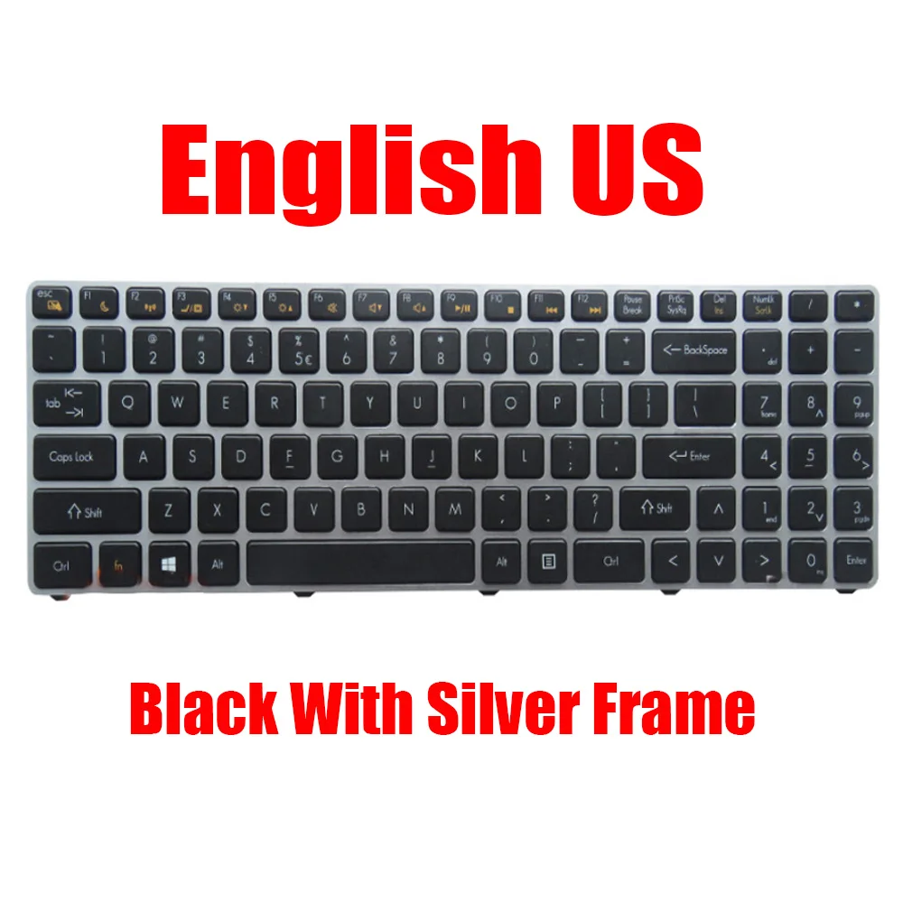 Laptop Keyboard For Quanta TWD TWS MP-12K73US-920 AETWDU00010 English US Black With Silver Frame New